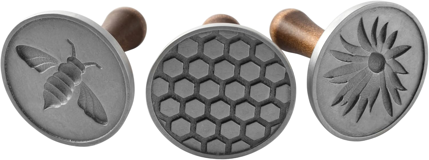Nordic Ware Keksstempel, silber, Holzgriff, verschiedene Motive, Honigbiene, NW 01250