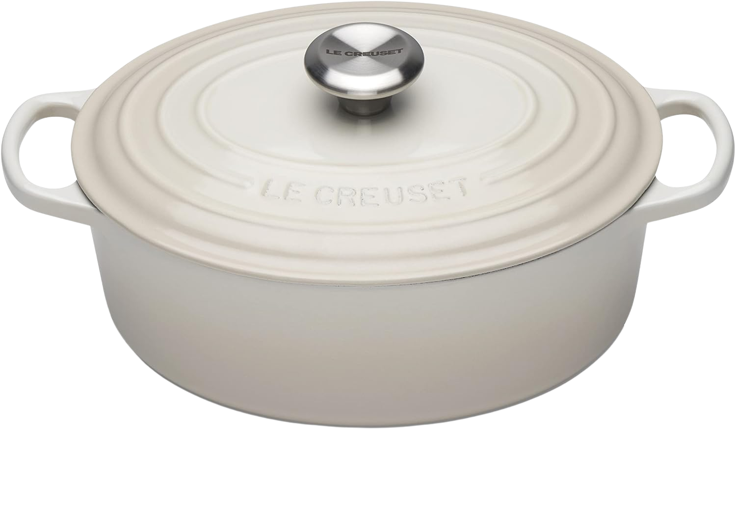 Le Creuset Signature Gusseisen-Bräter mit Deckel, Ø 27 cm, Oval, Für alle Herdarten und Induktion geeignet, Volumen: 4,1 l, 4,425 kg, Meringue, 21178277164430