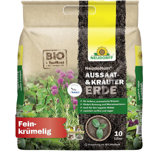 Neudorff NeudoHum AussaatErde und KräuterErde 10L - Bio Anzuchterde für Samen und Kräuter - natürlich torffrei - vegane Erde für Stecklinge und zum Anbau von Chili und Gemüsepflanzen