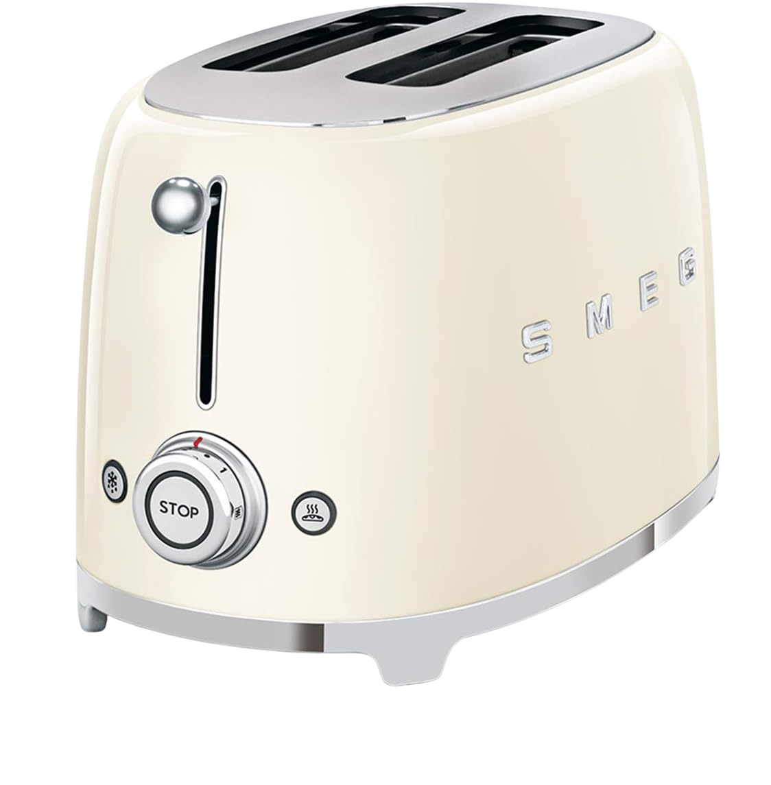 Smeg, 2x2 TSF01CREU -Toaster, 2 Schlitze für 2 Scheiben, 6 Vergoldungsniveaus, Heizfunktion, Abtau- und Bagel- Funktion, Sammelschublade, 950W, Creme